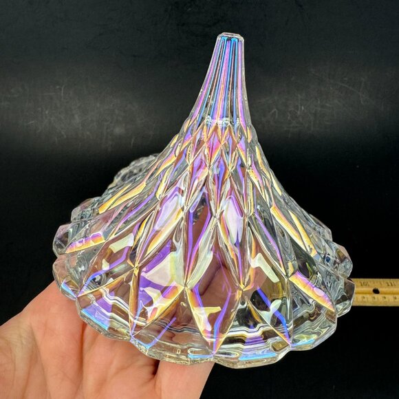 Clear Glass Iridescent Crystal Hershey Kiss Textured Trinket Candy Dish w Lid - Picture 10 of 16